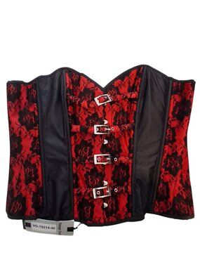 Vintage Goth Collection nwt Corset womens 40 overbust red black lace satin